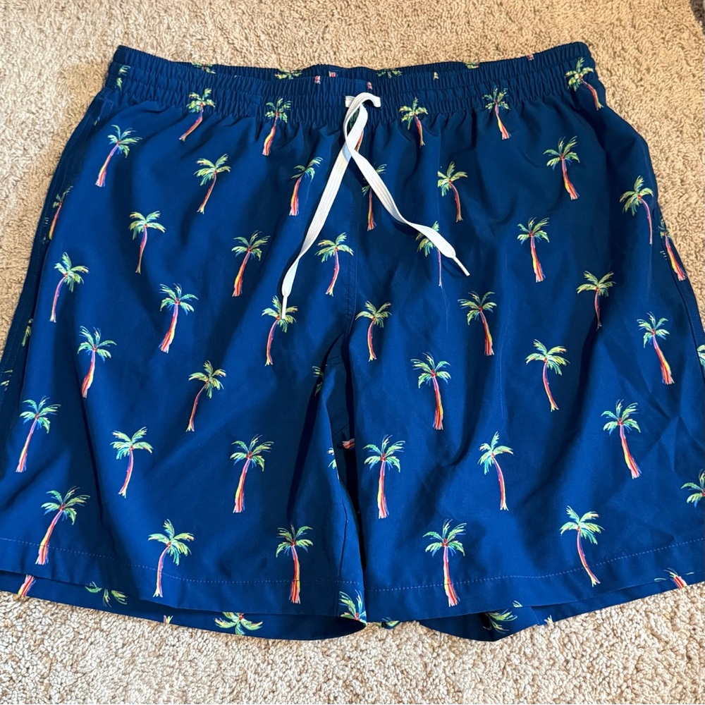 Men’s Chubbies Blue and Green Swim Trunks with Tropical Palm Print